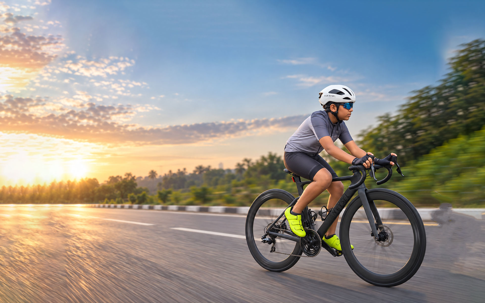 Cyclist on open road